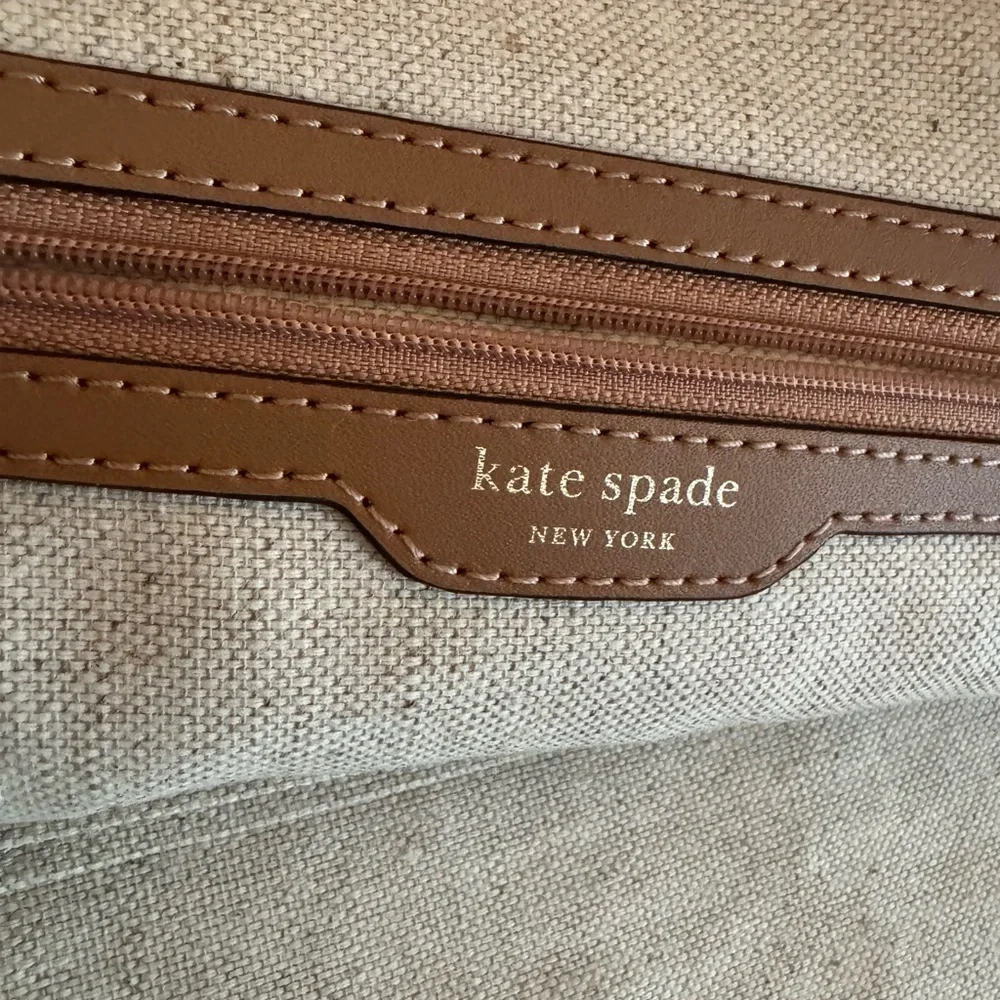 Kate Spade Straw Tote with Green Leaf Design